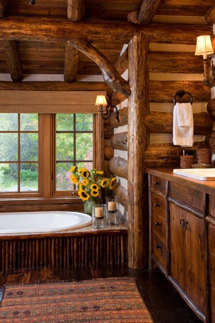 Louis primitive log cabin kitchen bar bathroom vanities this is a project we did a few years ago west of st. 360 Ranch - Guest Cabin - Rustic - Bathroom - other metro ...