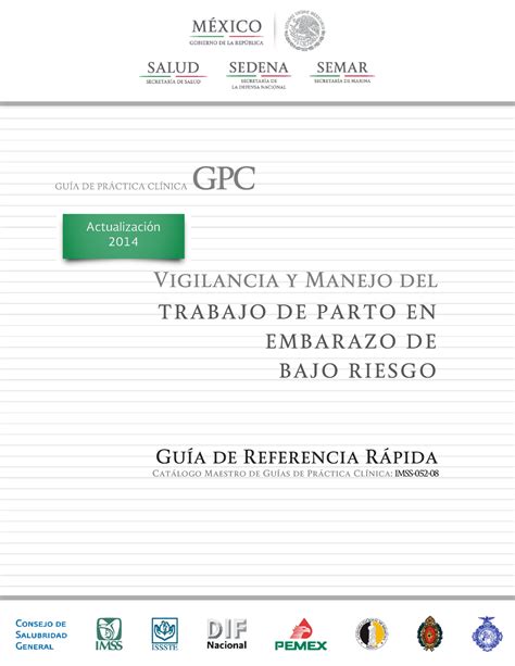 imss 052 08 grr guÍa de prÁctica clÍnica gpc vigilancia y manejo del trabajo de parto en