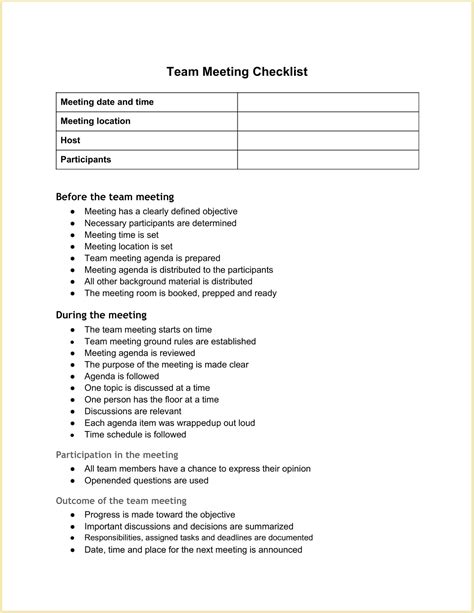 Team Meeting Checklist Template Sample