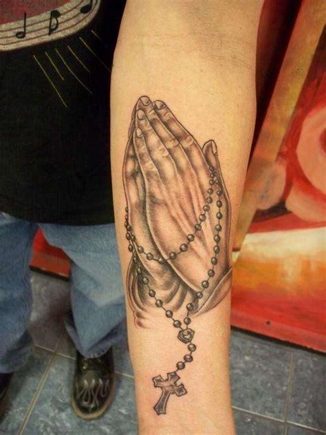 Praying Hands Tattoo With Rosary