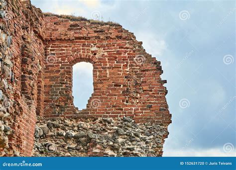 The Ruins Of An Ancient Castle In Latvia In The City Of Ludza Stock