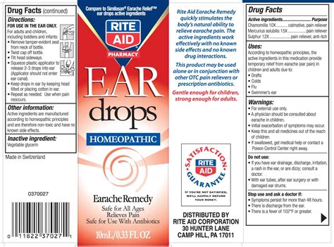 Ndc 11822 9002 Rite Aid Ear Drops Label Information Details Usage