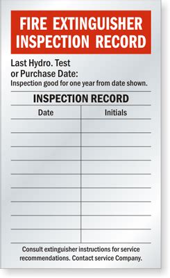The date of the inspection should be written on the back of your annual maintenance tag. Fire Extinguisher Inspection Self-Laminating Labels, SKU ...