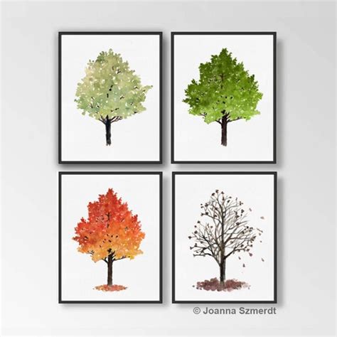 Four Seasons Of Trees Kids Wall Decor Nursery Wall Print Etsy