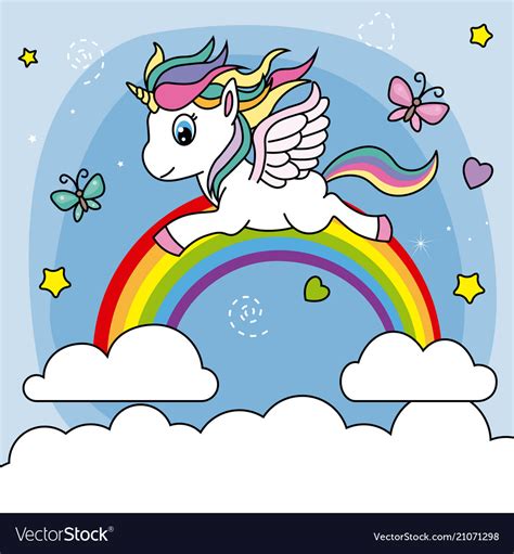 Unicorn Flying Over The Rainbow Royalty Free Vector Image