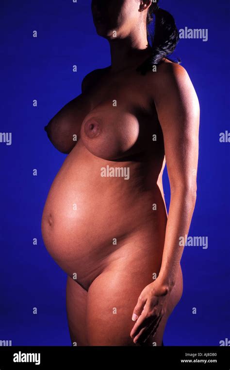 Pregnant Woman Sequence Of Monthly Changes Nude Month Seven Stock Photo