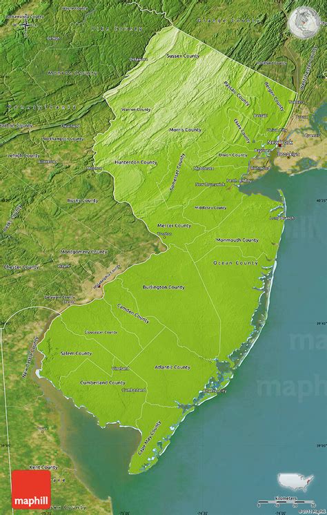 Physical Map Of New Jersey Satellite Outside