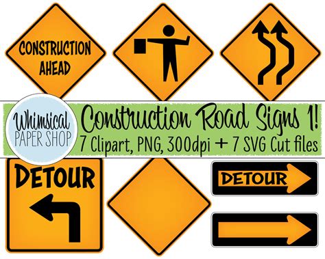 Construction Road Sign Clipart Svg Set 1 Detour Construction Etsy