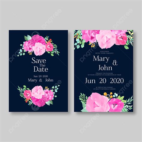 Wedding Invitation Card With Pink Roses Template Download On Pngtree