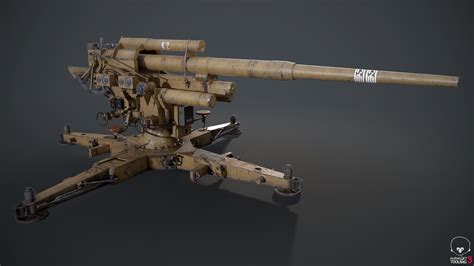 Artstation 88mm German Flak Canon Vr Ar Low Poly 3d Model Game