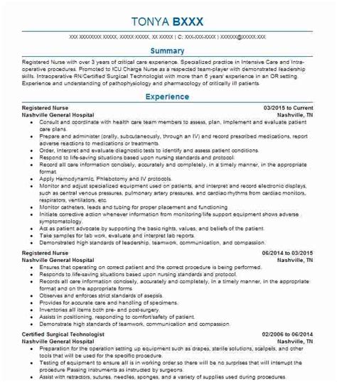 The resume of a senior nurse supervisor should include up to four expert specialties near the top: Best Registered Nurse Resume Example | LiveCareer