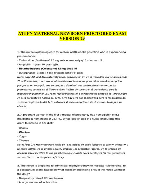 ATI PN Maternal Newborn Proctored Exam Version 29 Complete Questions