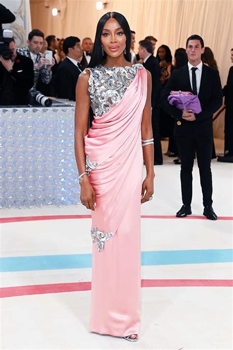 Naomi Campbell Shines In Pink And Silver Bedazzled Toga Dress At The