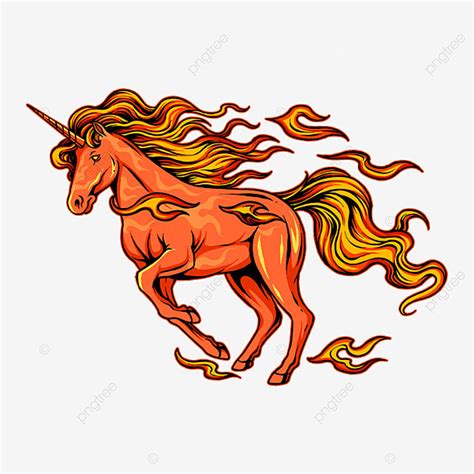 Fire Unicorn With Horns And Hair Smoldering Burning Running Fast Like
