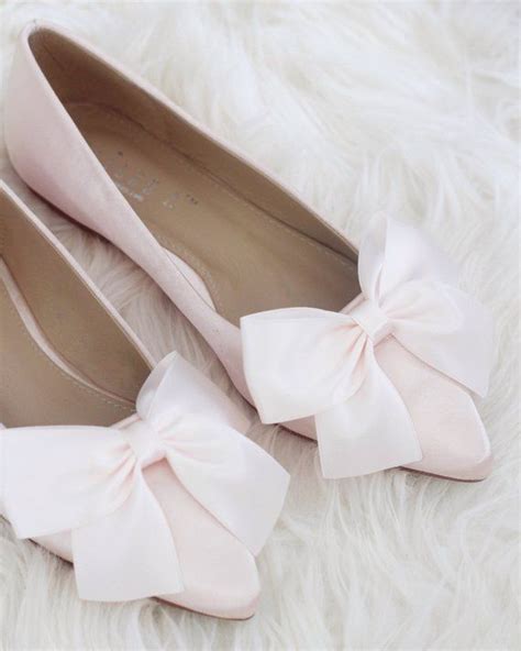 Dusty Pink Satin Pointy Toe Flats With Satin Bow Women Wedding Shoes