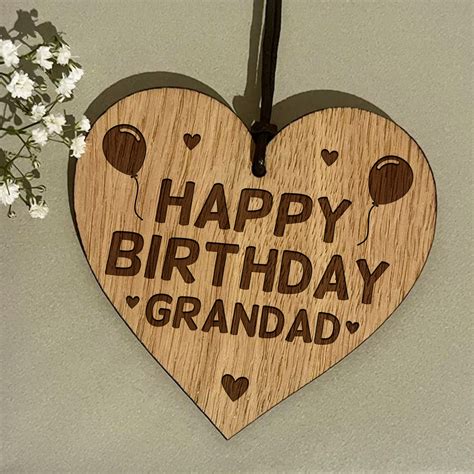 Birthday T For Grandad Wood Engraved Heart 50th 60th 70th