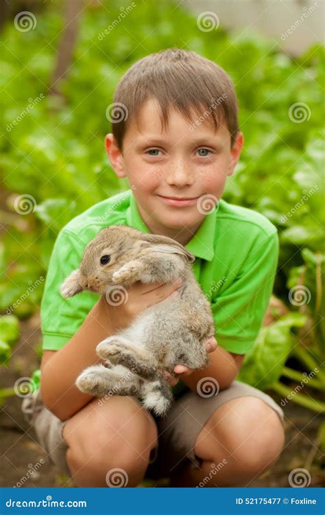 The Little Boy With A Rabbit In The Hands Stock Image Image Of Color