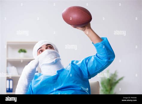 Injured American Football Player Recovering In Hospital Stock Photo Alamy