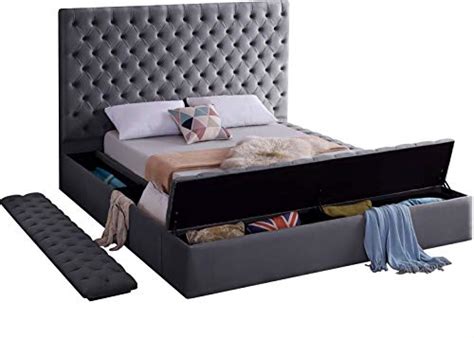Kingway furniture hayton upholstered queen storage platform bed frame with adjustable led lights headboard. Contemporary Velvet Upholstered Bed with Deep Button ...