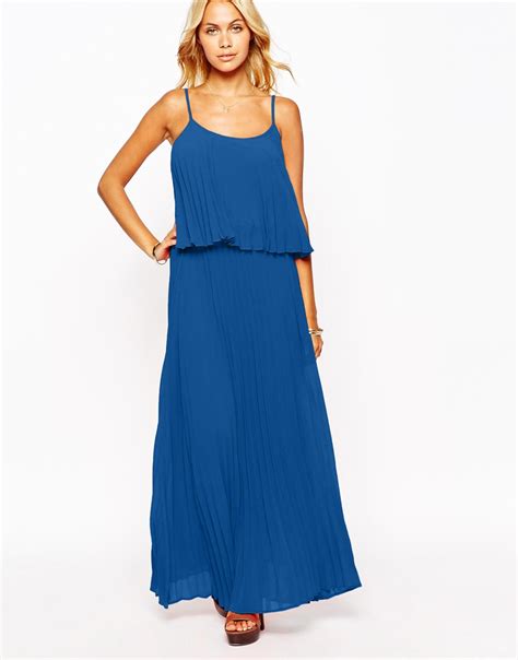Lyst Fashion Union Pleated Layer Maxi Dress In Blue