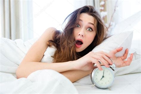 Shocked Woman Waking Up With Alarm Stock Photo Vadymvdrobot