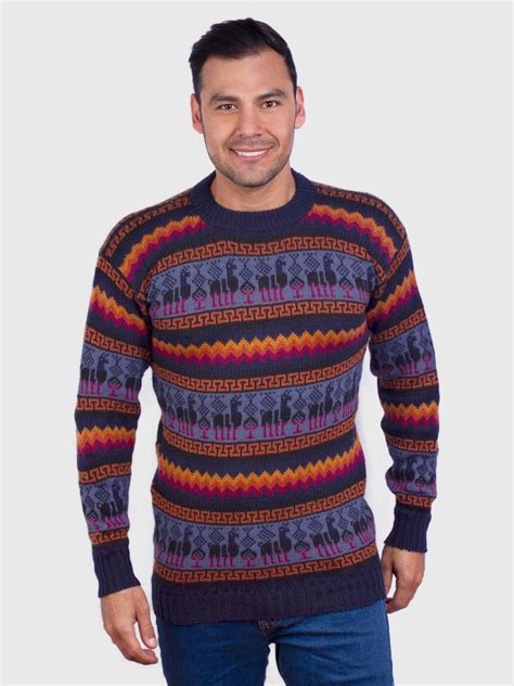 Crewneck Navy Blue Alpaca Sweater For Men Inti Alpaca Alpaca Clothing
