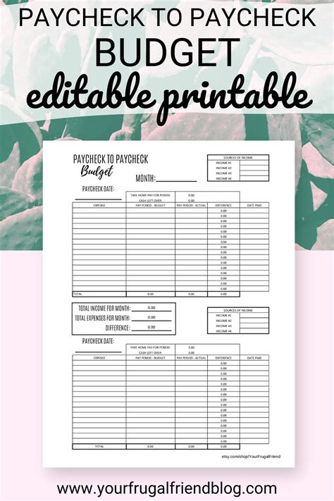 Budget By Paycheck Worksheets