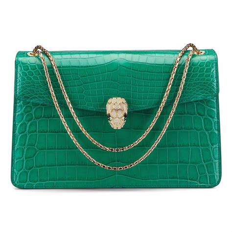 Bulgari Serpenti Forever Emerald Green Crocodile Skin Handbag Prada