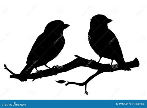 Two Sparrows Are Sitting On A Branch Vector Illustration Of The