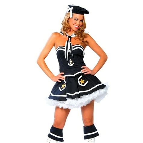 Sexy Adult Womens Halloween Costume Pin Up Navy Sailor Girl Dress Costume Theme Party Outfit