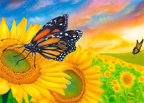 Sunflower Butterfly Art Print Butterfly Art Sunflowers Art
