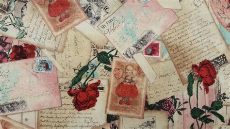 Vintage Valentine Love Letters Fabric Akq By Robert Kaufman Etsy