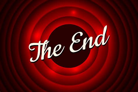 The End Handwrite Title On Red Round Bacground Old Movie Ending Screen