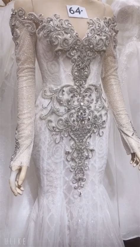 Luxurious Sparkle White Beaded Crystals Long Sleeves Mermaid Wedding