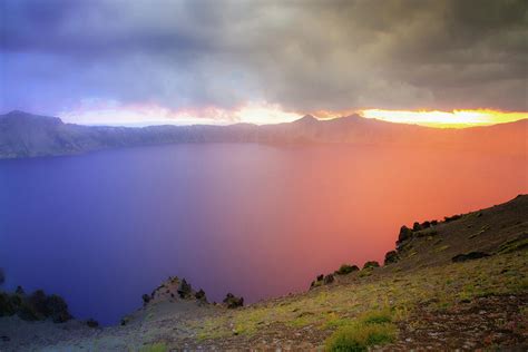 Crater Lake National Park At Sunset After A Storm Photograph By Les