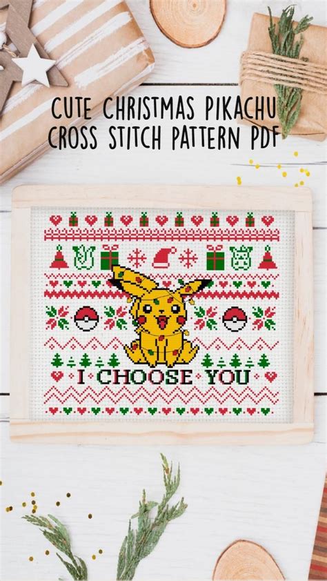 Cute Christmas Pikachu Cross Stitch Pattern Pdf Instant Download T For Pokemon Fan