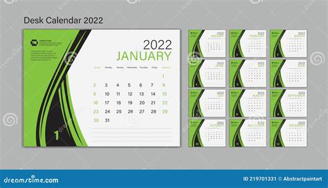 Set Desk Kalender 2022 Sjabloon Voor Vectorontwerp Muur Kalender 2022