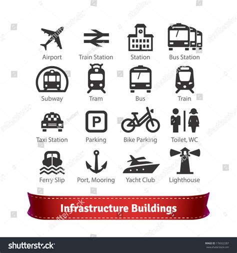 Infrastructure Buildings Icon Set Road And Water City Transportation