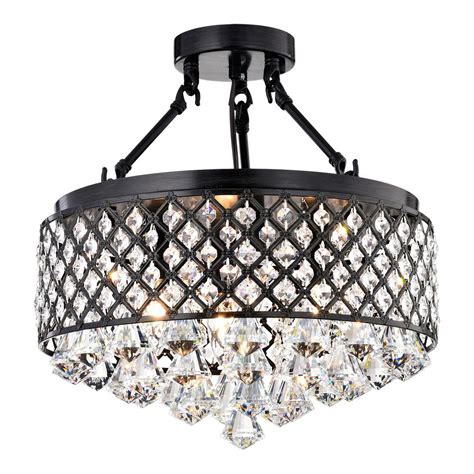 Featuring crystal drops that are held in place by. Edvivi 4-Light Antique Black Semi-Flush Mount Beaded ...