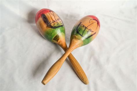 Vintage Pair Hand Painted Mexican Maracas Wooden Baby Music Etsy
