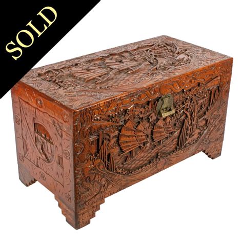 Oriental hand carved camphor wood storage chest. Chinese Camphor Wood Trunk | Carved Camphor Wood Chest