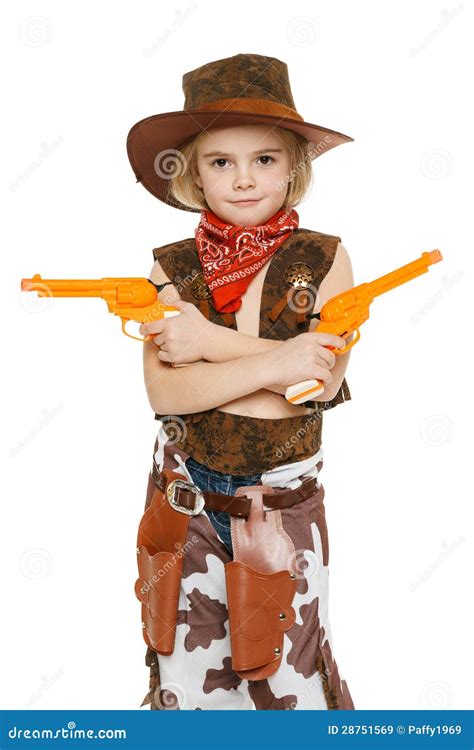 Little Girl Cowboy Holding Guns Stock Image Image Of Cowboy Carnival