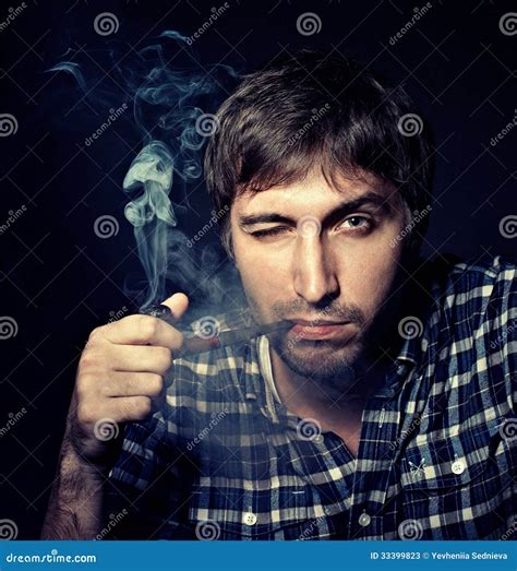 Portrait Of The Young Beautiful Man Smoking A Pipe Stock Image Image