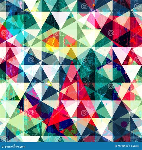 Retro Triangle Seamless Pattern With Grunge Effect Stock Illustration