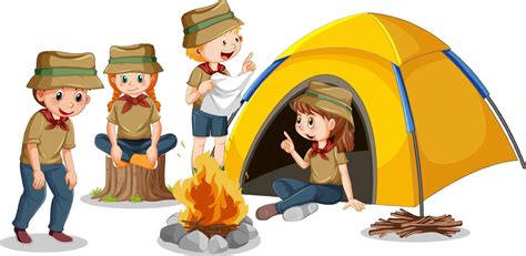 Camping Kids In Cartoon Style 12724135 Vector Art At Vecteezy