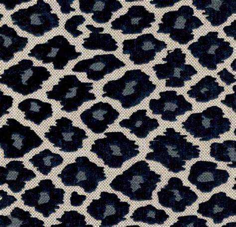 Navy Blue Chenille Animal Print Fabric Cheetah Upholstery Simba