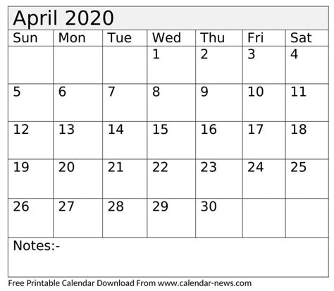 April 2020 Calendar With Holidays Worksheet Template