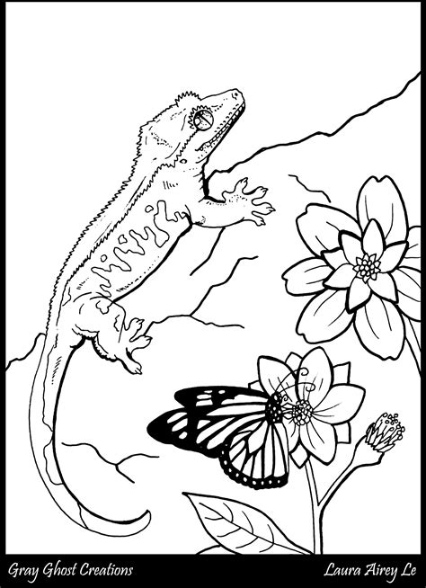 Crested Gecko Coloring Page Free By Gray Ghost Creations On Deviantart