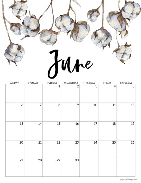 Cute June Calendar Printable