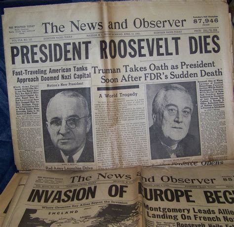 Vintage Newspaper Headlines From 1944 And 1945